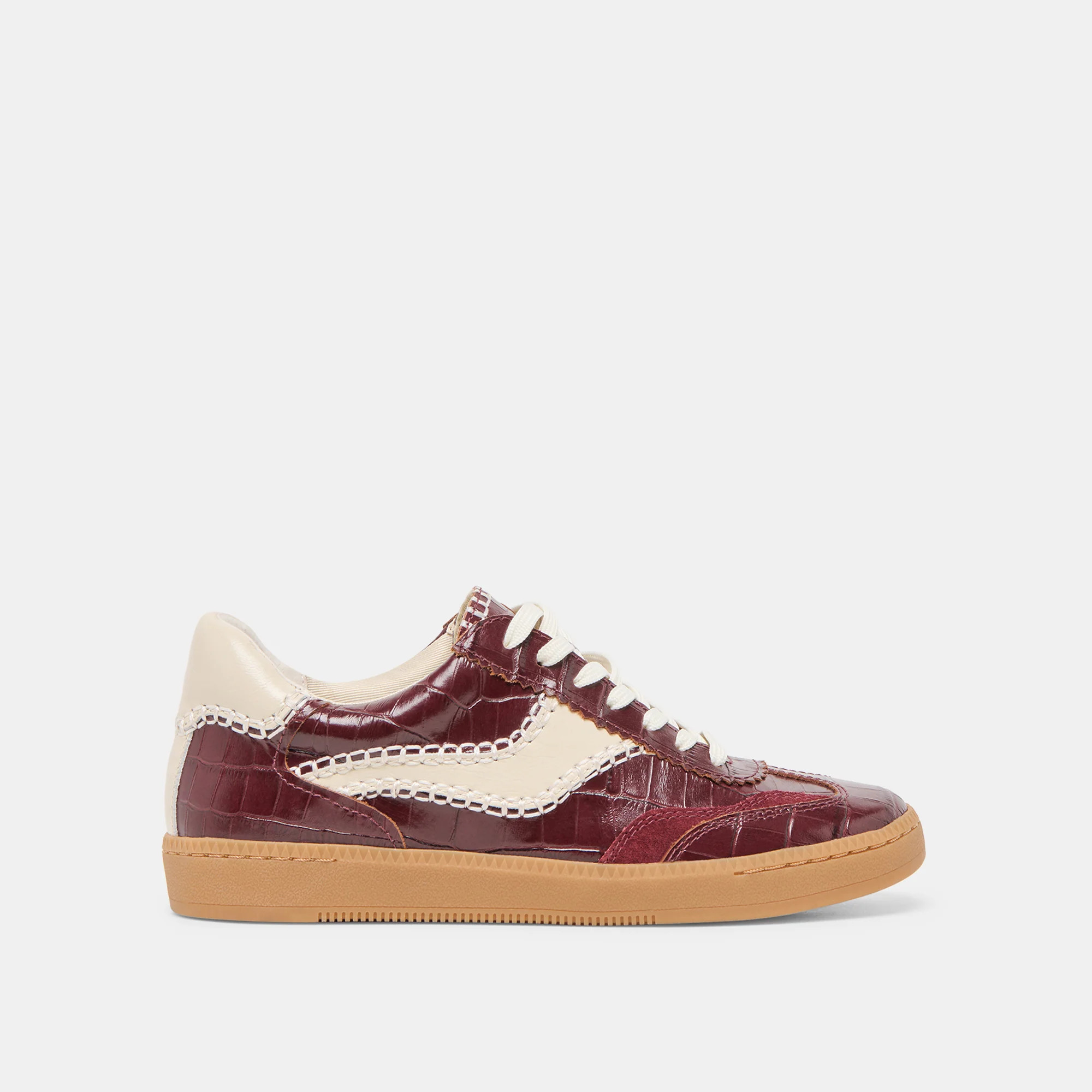 Notice Stitch Sneakers Oxblood Croco Embossed Leather | DolceVita.com
