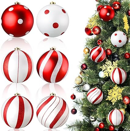 Meooeck 6 Pack Christmas Ball Ornament 6'' Glitter Black and White Ornaments Plastic Hanging Orna... | Amazon (US)