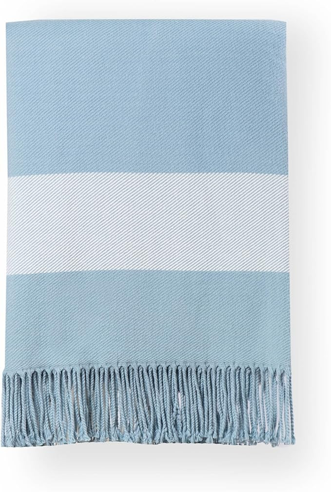 Hofdeco Premium Coastal Decorative Throw Blanket for Patio Couch Sofa, Baby Blue Plaid with Fring... | Amazon (US)