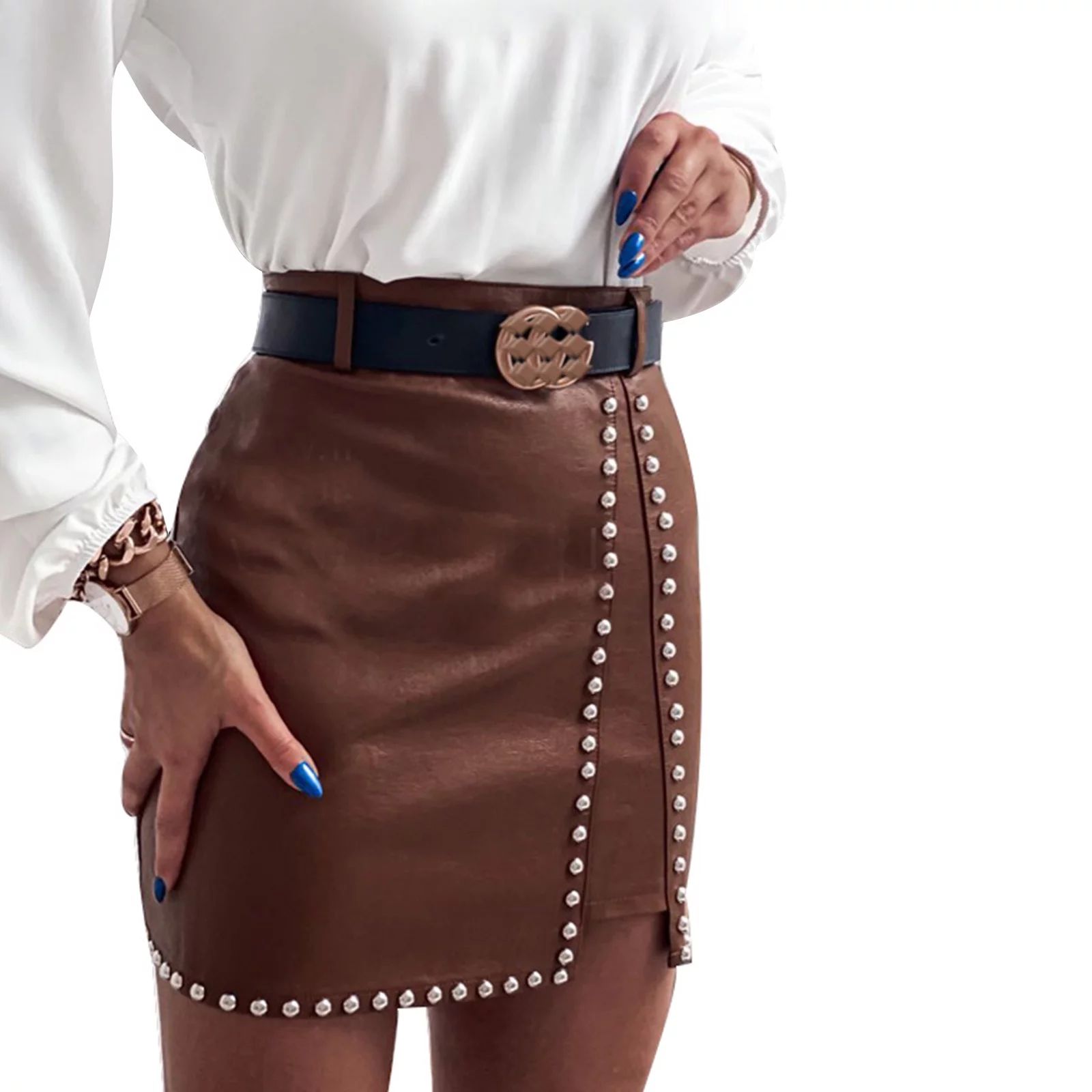 One opening Women Sexy Skirt, Adults Leather Skirt with Decorative Rhinestones | Walmart (US)