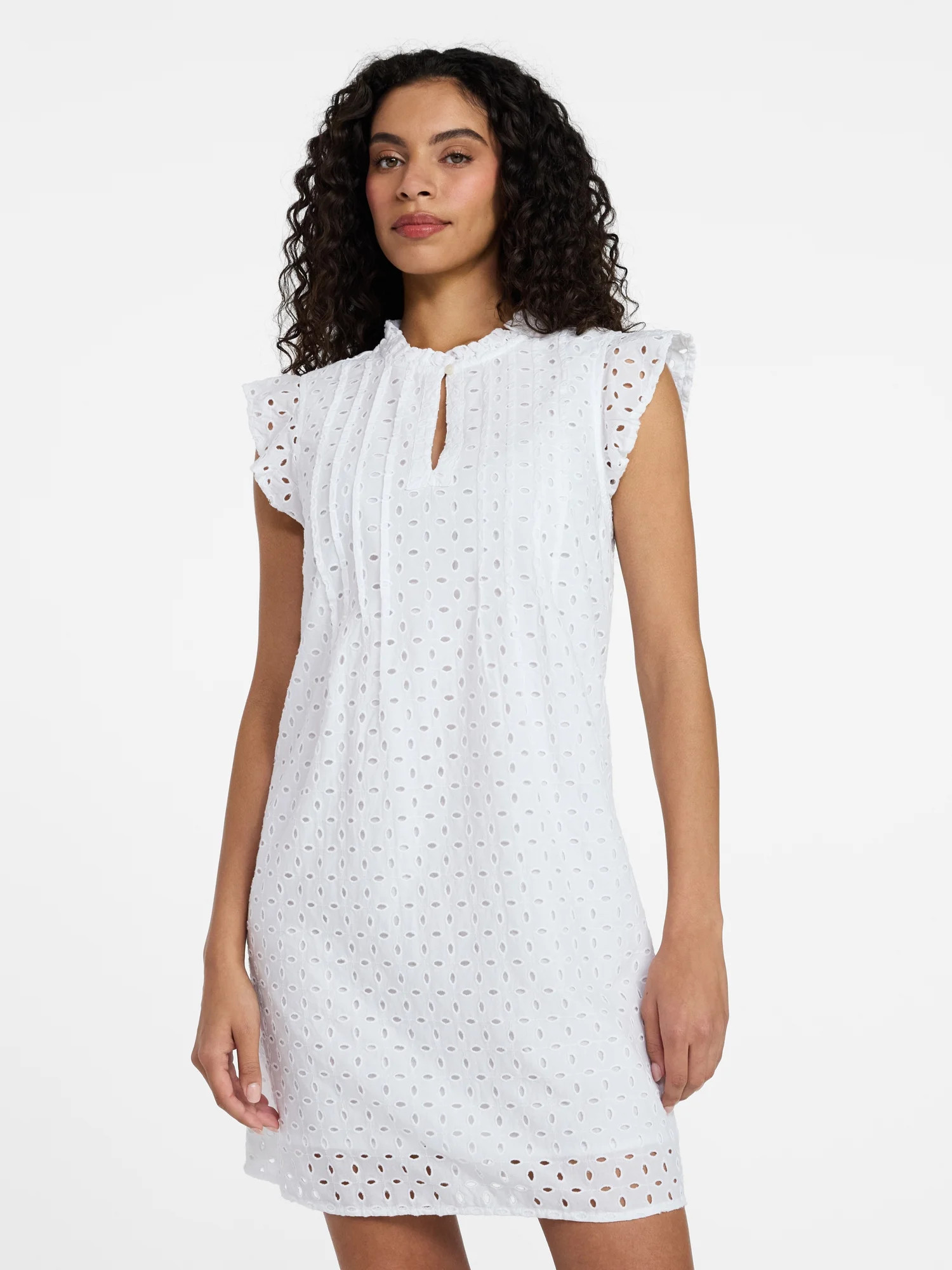Time and Tru Women's Cotton Eyelet Mini Dress with Flutter Sleeves, Sizes XS-XXXL | Walmart (US)