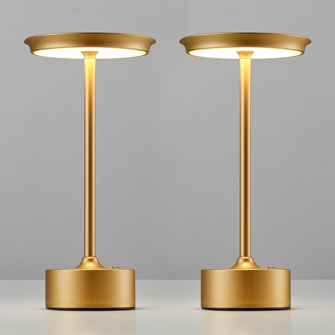 Rechargeable Table Lamps Set of 2, Gold Cordless LED 4000mAh Battery Desk Lamp, Stepless Dimming ... | Amazon (US)