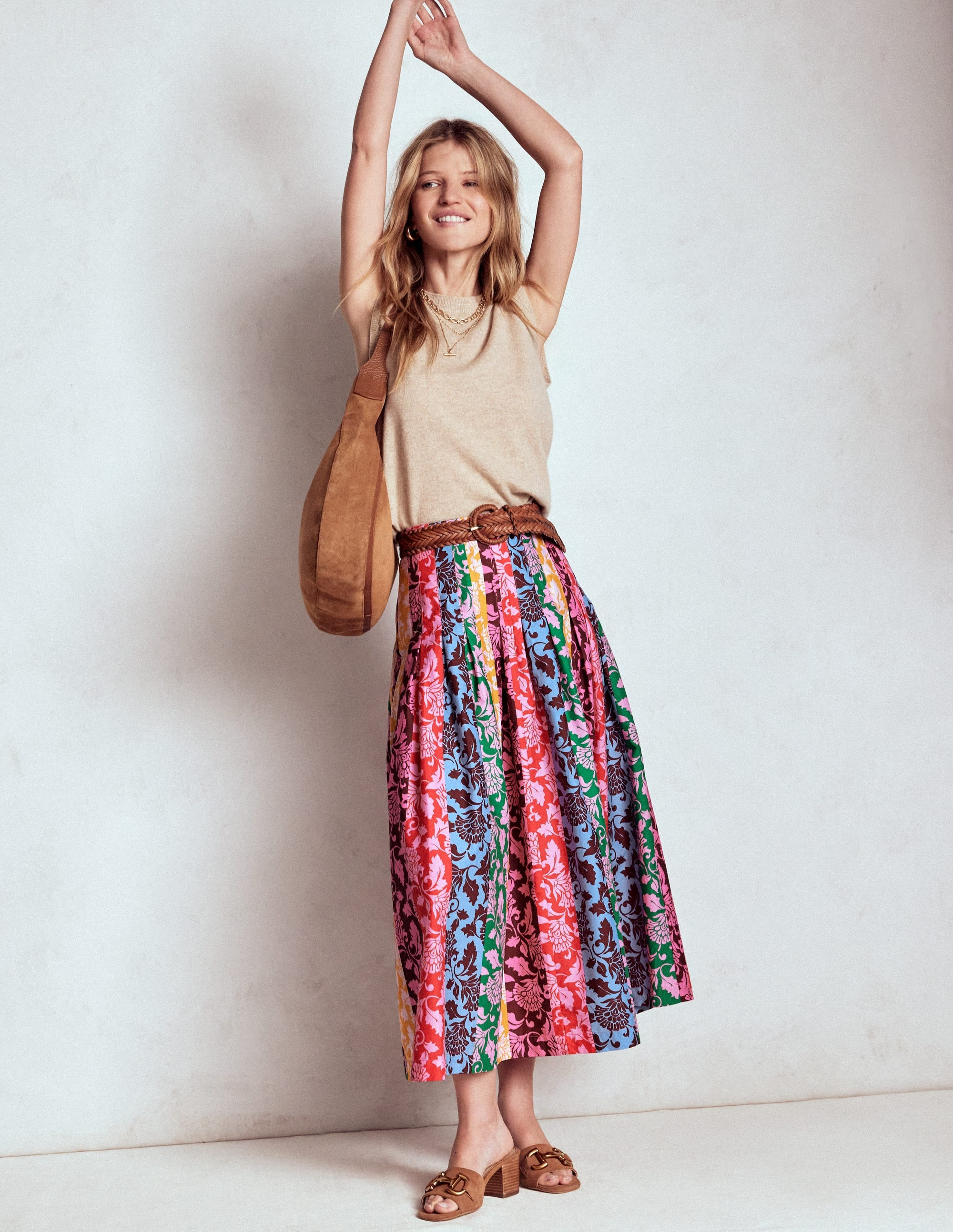 Valentina Poplin Midi Skirt-Multi, Ornate Vine Hotch | Boden (US)