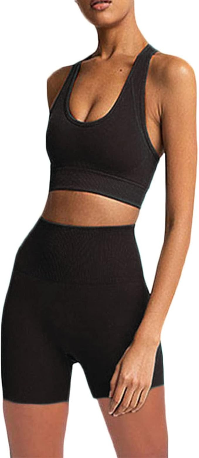 Hotexy Workout Set for Women 2 Pieces Outfits Seamless Yoga Leggings with Sports Bra Tank Top Gym... | Amazon (US)