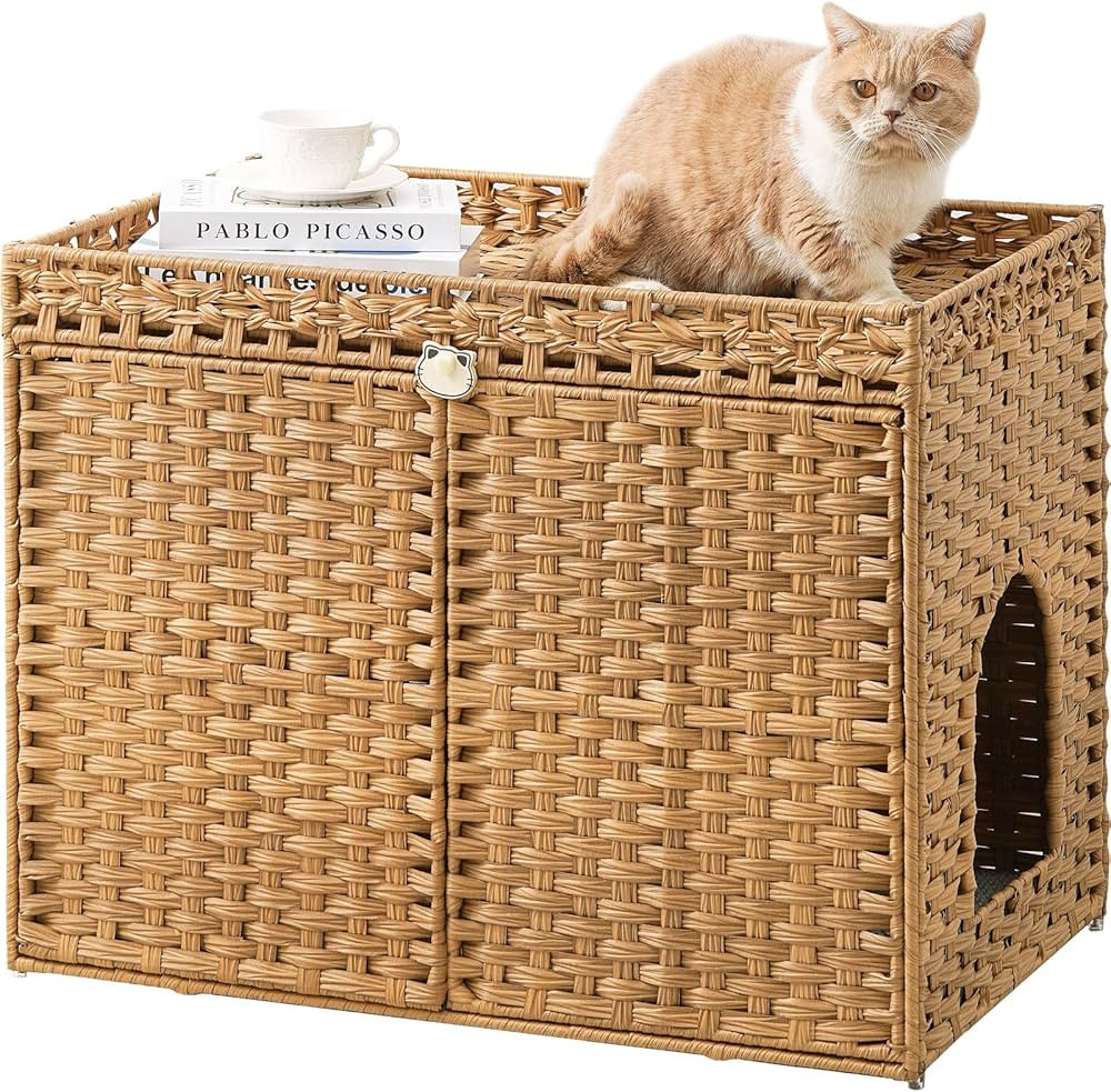 Cat Litter Box Enclosure Furniture, Hidden Litter Box, Cat Litter Box Cabinet with Cat Litter Mat... | Amazon (US)