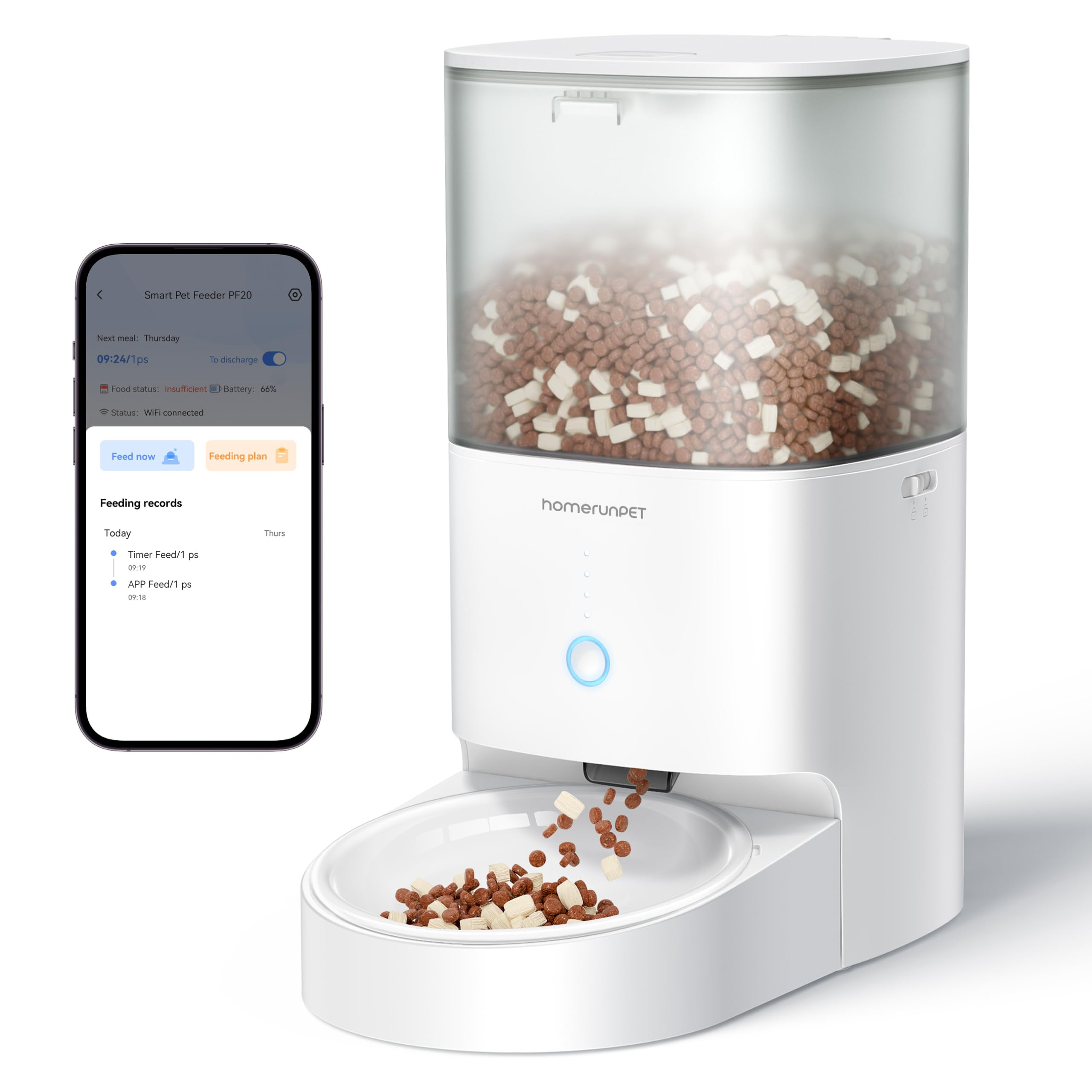 Homerunpet Smart Automatic Cat Feeder, No Jam Freeze Dried Safe, WiFi & Bluetooth App Control, 30... | Amazon (US)