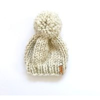 Hand Knitted Newborn Baby Beanie > Neutral With Pom Chunky Knit Hats Hat | Etsy (US)