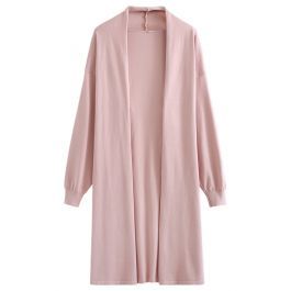 Shawl Collar Loose Longline Cardigan in Pink | Chicwish