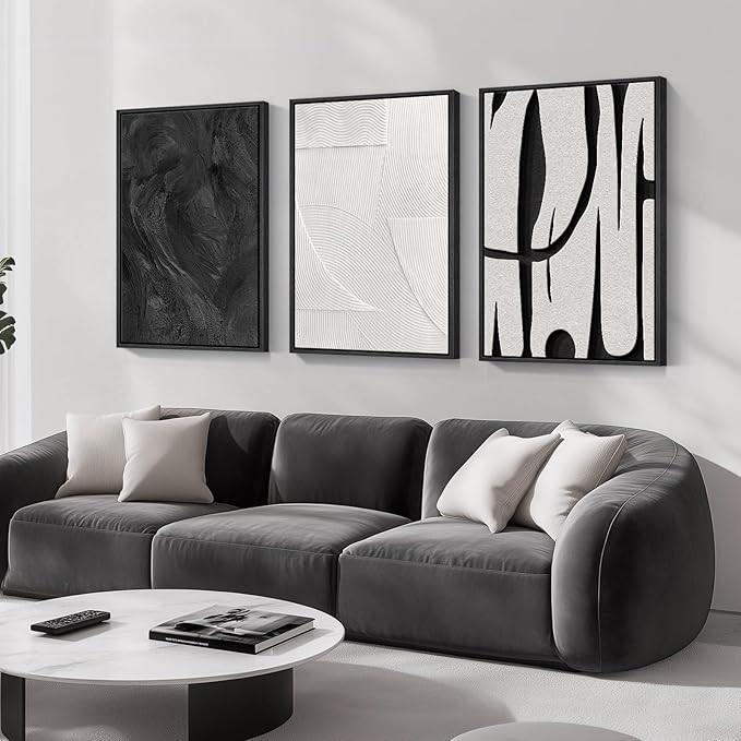 Large Framed Black and White Abstract Wall Art for Living Room, 3 Piece Canvas Prints Paintings A... | Amazon (US)