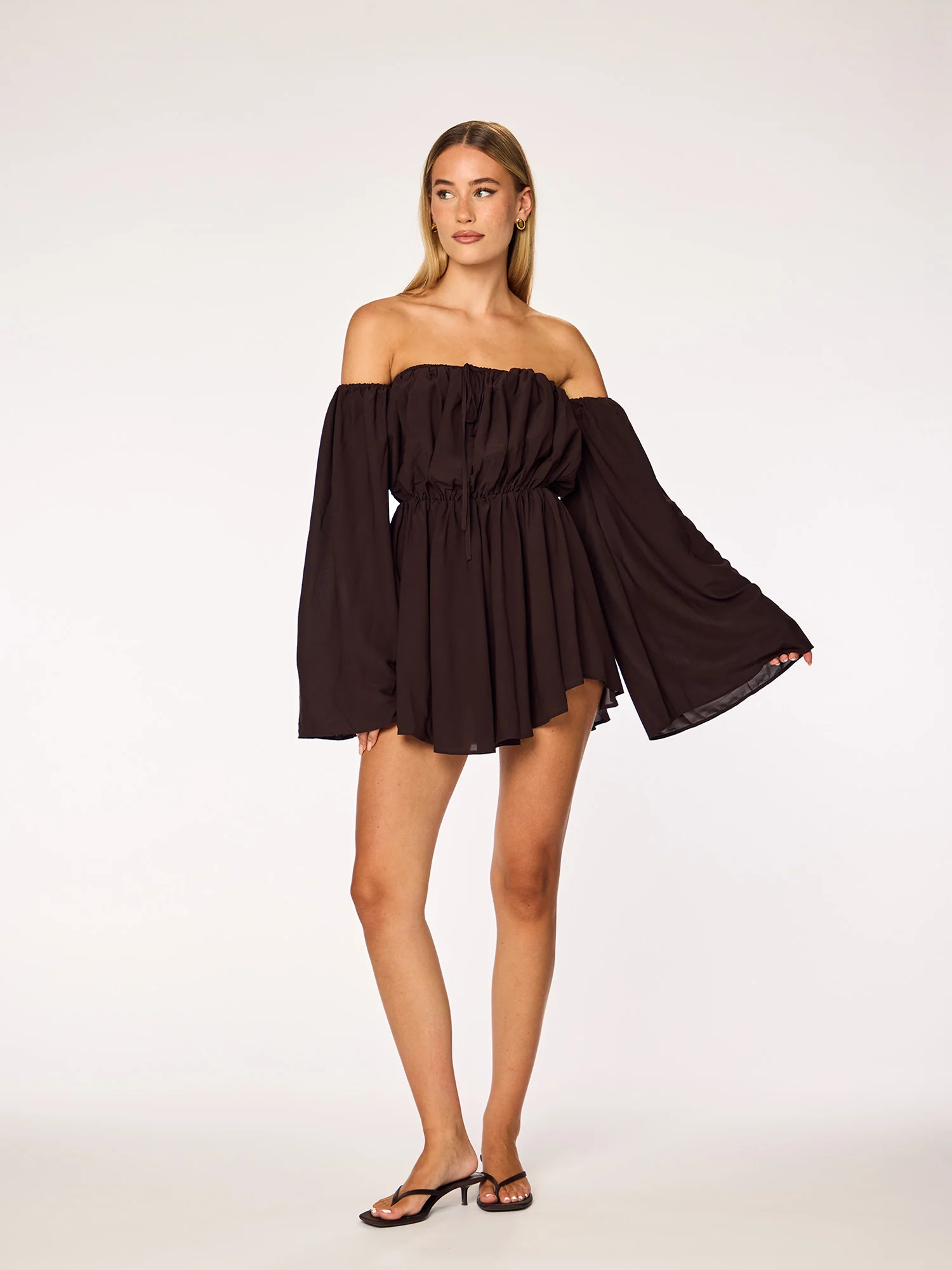 LIVA - Off Shoulder Playsuit • Dark Mocha | Ninety-9