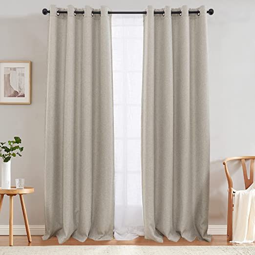 jinchan Linen Textured Curtain for Living Room Darkening 84 Inch Long Bedroom Curtain Thermal Ins... | Amazon (US)