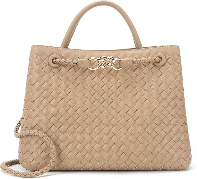 Woven Tote Bag for Women Crossbody Handbag,Vegan Leather Large Tote Purse,Trendy Satchel Handbag ... | Amazon (US)