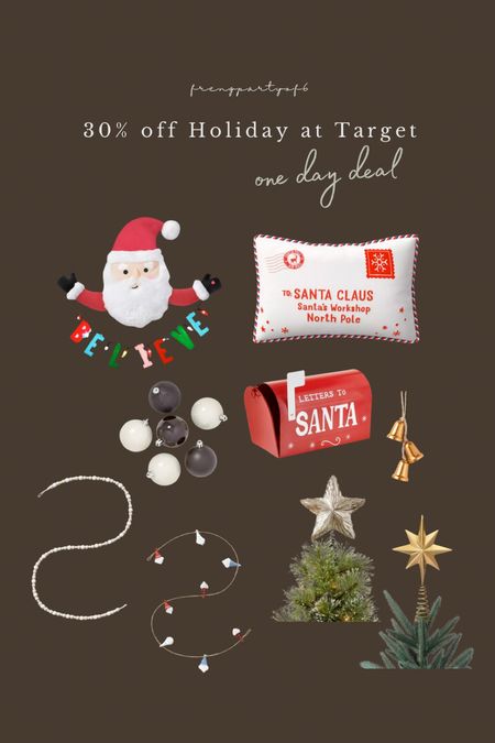 Today’s deal of the day at Target, 30% off holiday with Target Circle! Including our cute little Santa that the kids adore. Lots of ornaments, and Christmas decor included!

#LTKsalealert #LTKHoliday #LTKhome