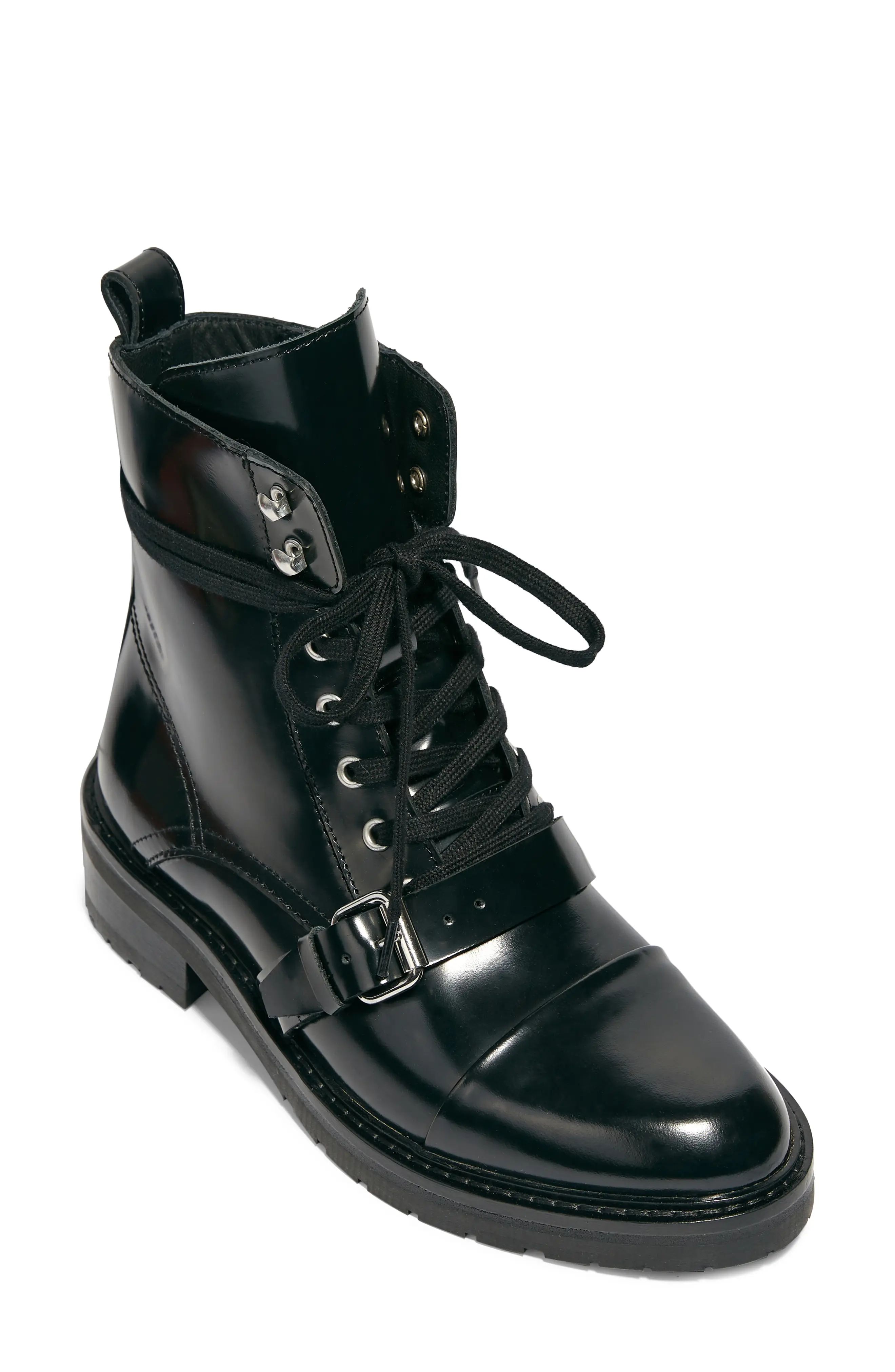 AllSaints Donita Combat Boot, Size 5Us in Black/Black Leather at Nordstrom | Nordstrom