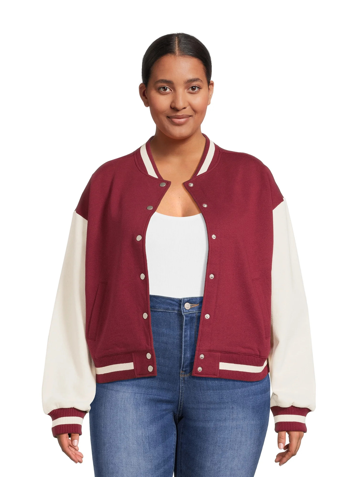 No Boundaries Juniors Plus Varsity Bomber Jacket | Walmart (US)