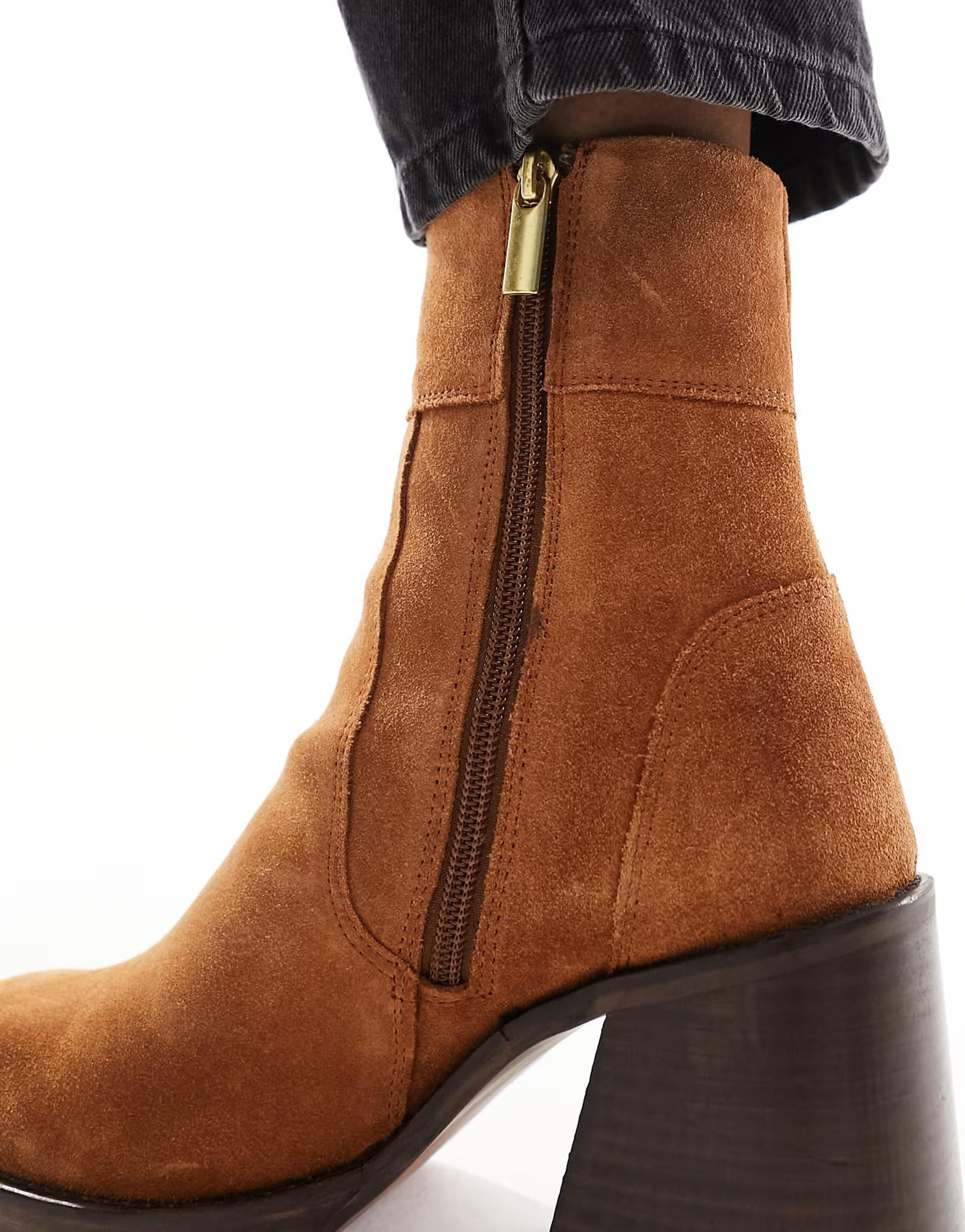 ASOS DESIGN Region suede mid-heel boots in tan | ASOS (Global)
