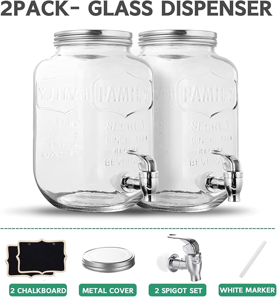 2 Pack Drink Dispenser Beverage Dispenser with Spigot Each 1 Gallon Glass Drink Dispensers for Parties Lemonade Sangria Dispenser Mason Jar Drink Dispensers with Chalkboards | Amazon (US)