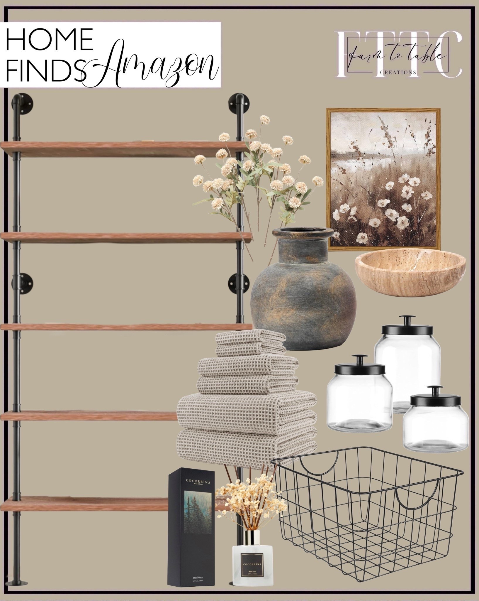Amazon Home Finds.  Follow @farmtotablecreations on Instagram for more inspiration.

 Five tier industrial ladder shelf. Polyte Oversized Waffle Towels. Canister Set. Utility Wire Baskets. 5 piece faux silk pompom mum artificial flowers. Ceramic Rustic Vase. Travertine decorative bowl. Reed diffuser set. Framed Wall Art. Spring Wall Art. 

Spring Artwork | Framed Art | Console Table | Dining Room | Dining Room Artwork | Bathroom Finds | Bedroom Finds | Bedroom Furniture | nightstands | Home Decor| Fireplace Decor | Spring Refresh |  Bedroom Finds | Neutral Stems | Spring Stems | Bookshelf Decor | Bedroom Space | Cozy  Corner | Bathroom | Curated Entryway | Spring  Decor | End of Year Clearance | Trending Decor | Viral Decor  | Coffee Table Decor | Neutral Decor | Fall Stem Sale | Target Finds | Skinny Bench | Bedroom | Living Room | Breakfast Nook | Amazon Home | Target Sale | Loloi Rugs | Magnolia Home | console table | console table styling | faux stems | entryway space | front porch decor | neutral decor | entryway decor | cozy home | affordable decor |  home decor | home inspiration | console styling | entryway rug | cozy moody home | moody home decor | neutral home | bathroom decor | living room | spring decor | Hearth & Hand | Studio McGee | 2025 Home Trends | trending home |  


#LTKSaleAlert #LTKHome #LTKFindsUnder50