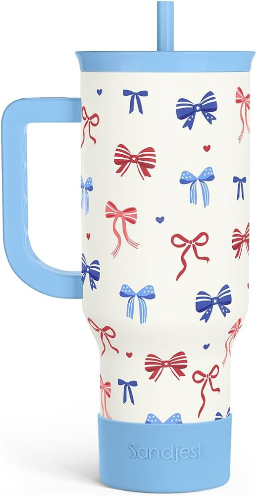 SANDJEST American Flag 40oz Tumbler with Handle and Straw, Insulated Stainless Steel Travel Coffe... | Amazon (US)