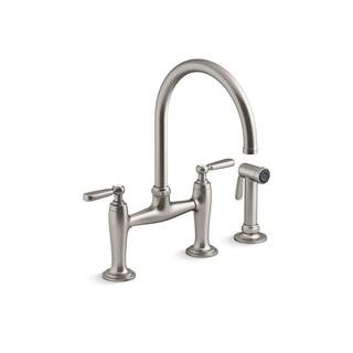 Edalyn By Studio McGee Double-Handle 2-Hole Bridge Kitchen Faucet With Side Sprayer in Vibrant Stainless | The Home Depot