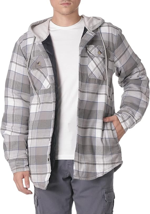 Wrangler Authentics Men's Long Sleeve Quilted Lined Flannel Shirt Jacket with Hood | Amazon (US)
