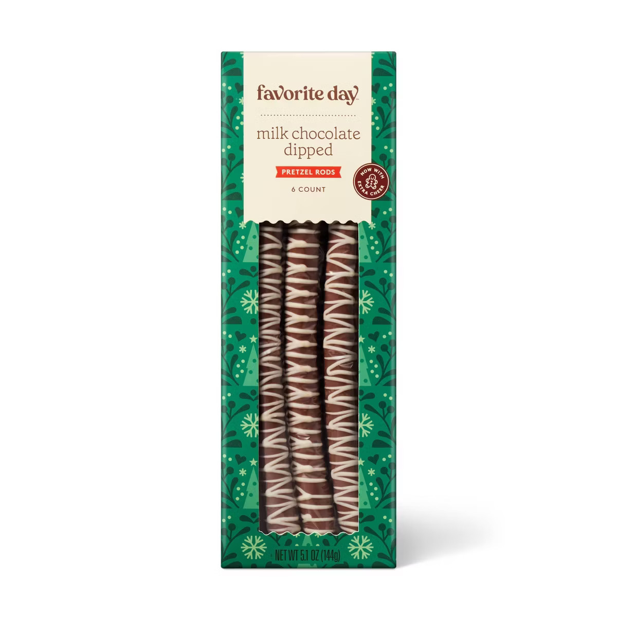 Christmas Milk Chocolate Dipped and White Drizzled Pretzel Rods - 5.1oz/6ct - Favorite Day™ | Target