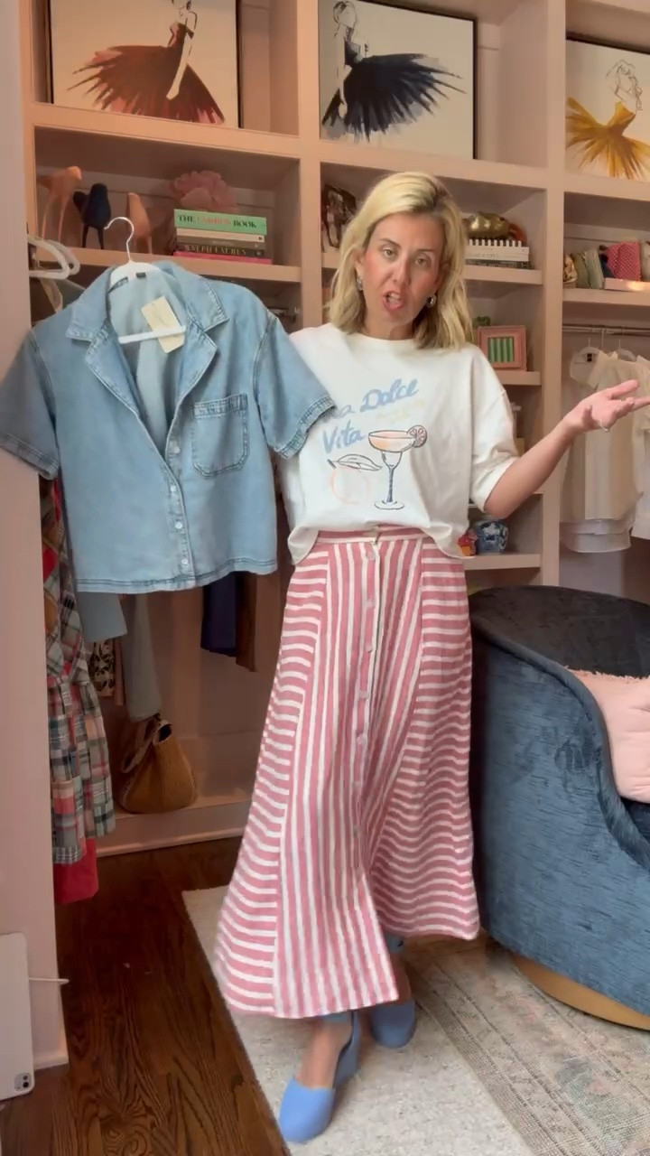 Love this skirt and we are styling it all the ways! Denim top or pair with this graphic tee. 
Tee - small
Skirt & denim top - xs 
Espadrille - 8 tts 

*use Catherine20 for 20% off my bracelets

#LTKdayinmylife #LTKmomlife #LTKOver40