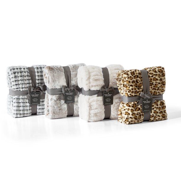 Better Homes & Gardens Faux Fur Throw Blanket, 50" x 60", Camel Leopard, Brown | Walmart (US)