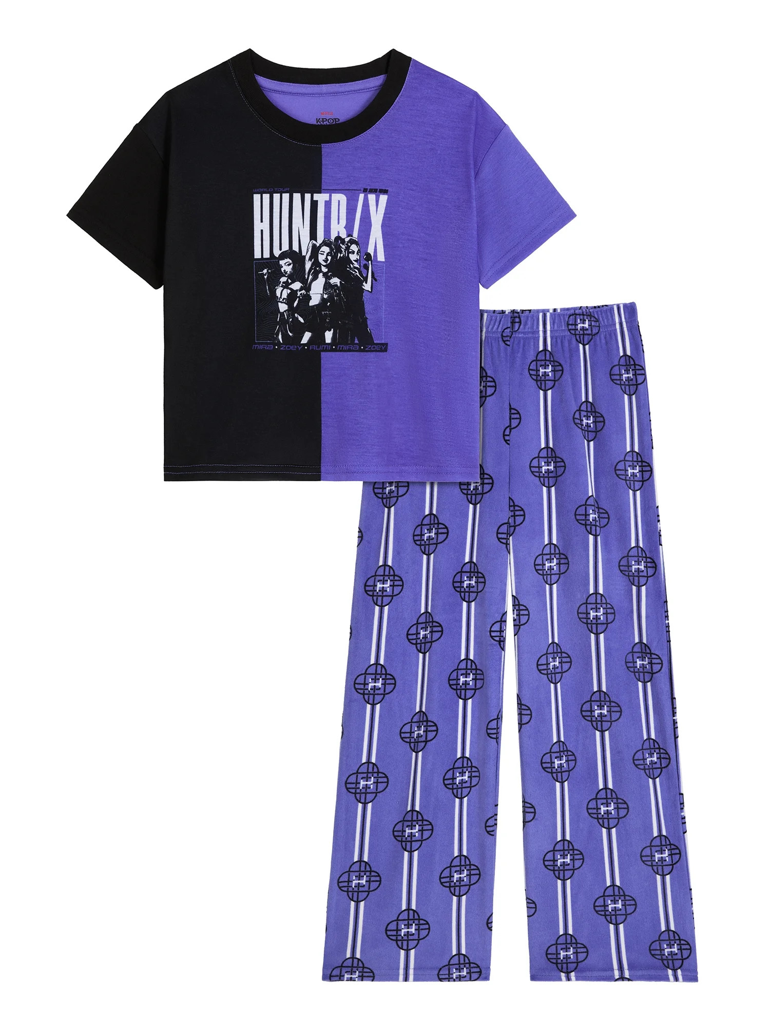 Kpop Demon Hunters Girls Short Sleeve Sleep Top and Pants Pajama Set, 2-Piece, Sizes 6-12 | Walmart (US)