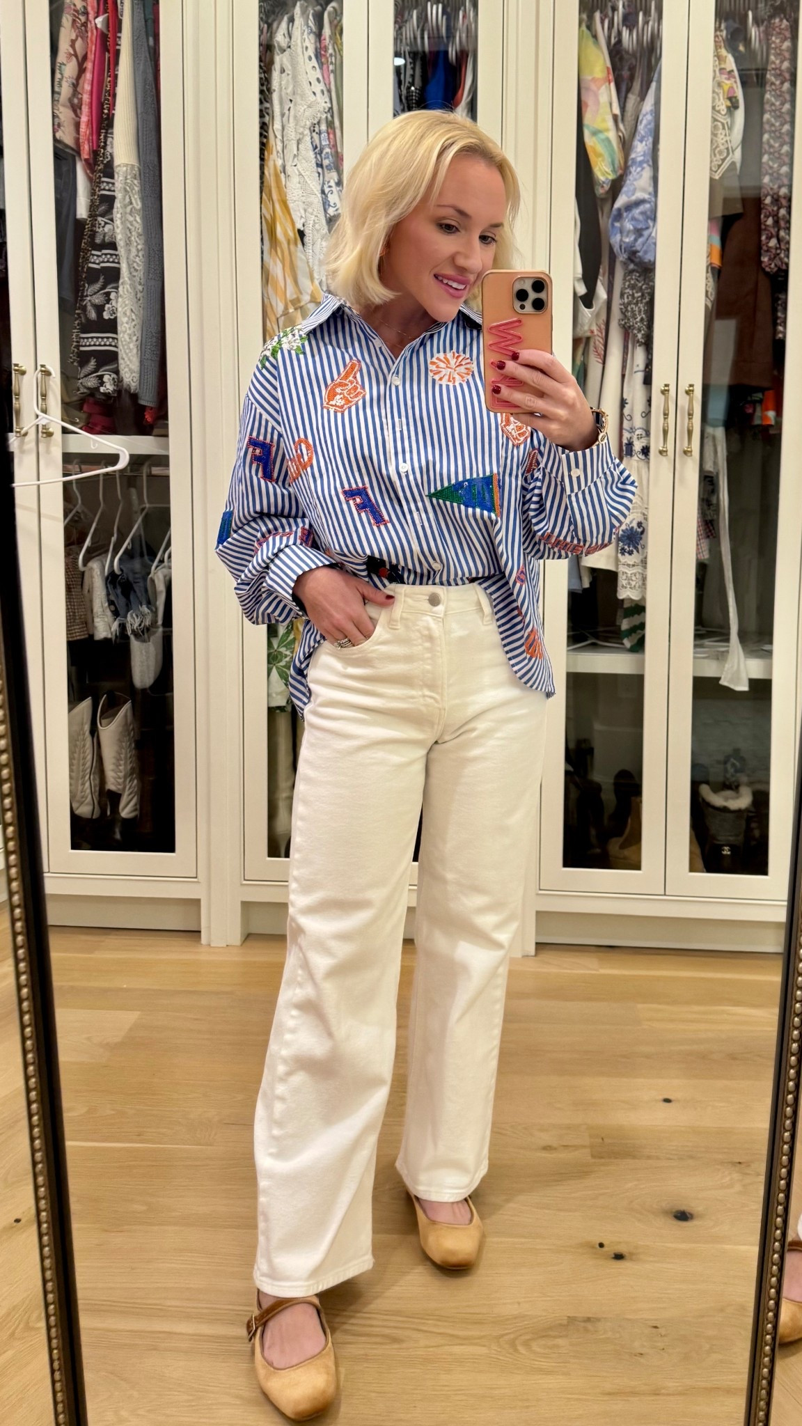 Amazon essentials flats. Mary Jane flats. Amazon finds. Game day outfit. Wide leg white denim. Fall look. Football season 

#LTKFindsUnder50 #LTKShoeCrush #LTKPetite