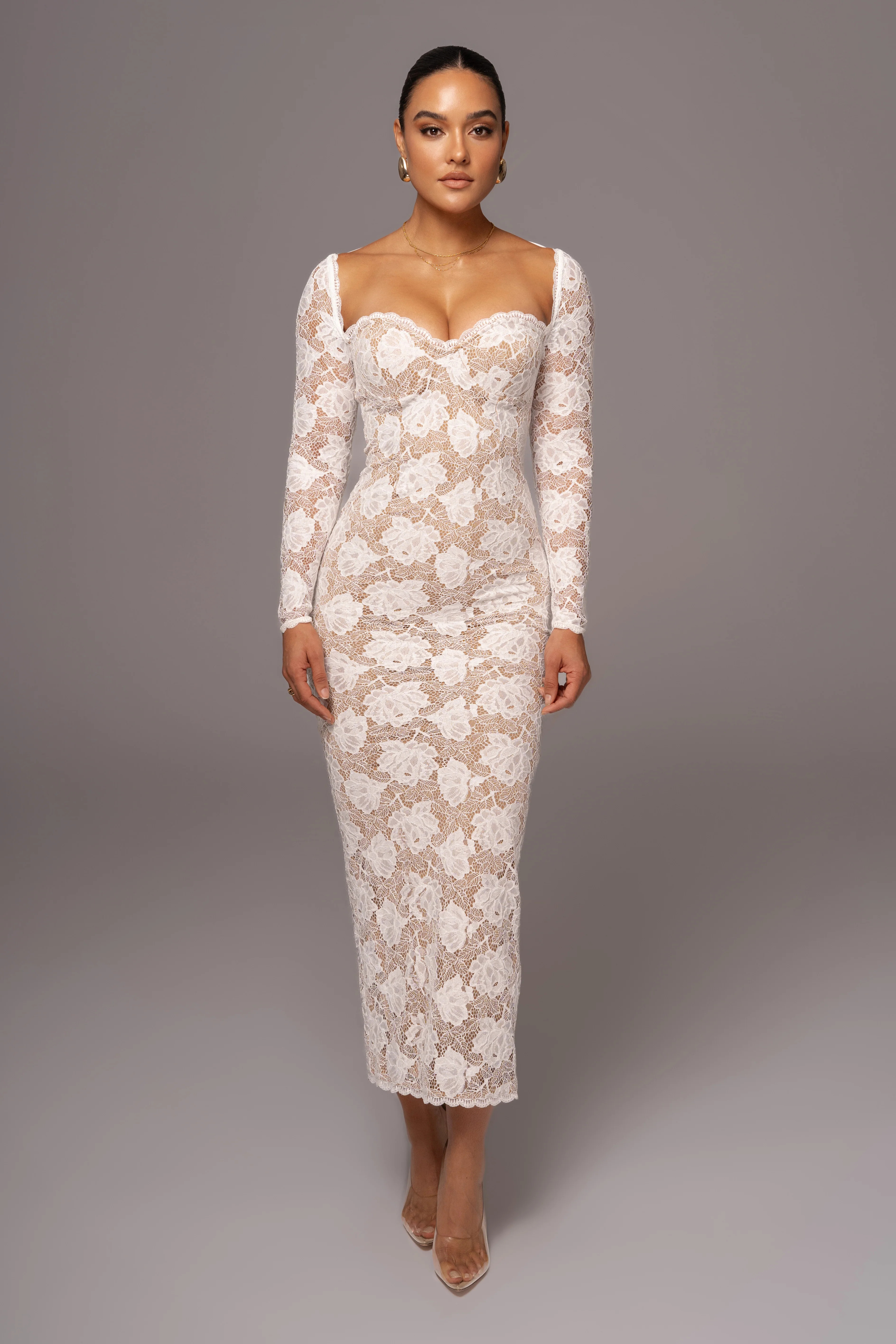 Ivory Lace Sweetheart Maxi Dress | JLUXLABEL