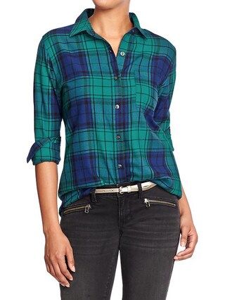 Womens Plaid Flannel Boyfriend Shirts Size XXL Tall - Blue/green plaid | Old Navy US