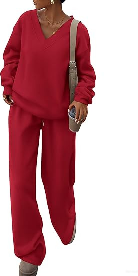 PRETTYGARDEN Casual Winter Two Piece Sets for Women 2026 V Neck Sweatshirt Loose Wide Leg Pants T... | Amazon (US)