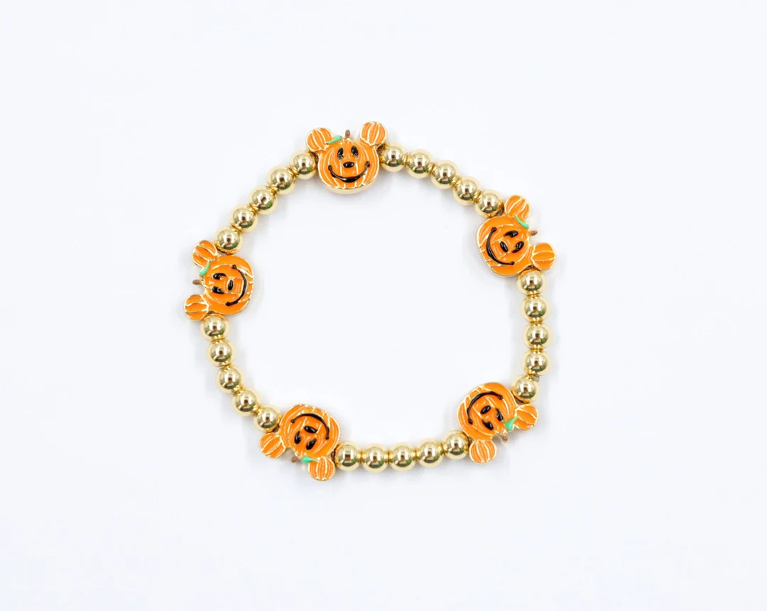 Halloween charm Bracelet gold filled beaded orange pumpkin Bracelet | Etsy (US)