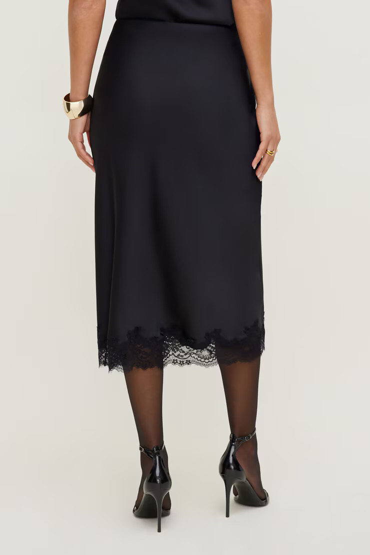 Lace Satin Midi Skirt | Dynamite Clothing