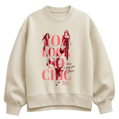 HYBRID APPAREL The Devil Wears Prada - You Look So Chic - Women's Oversized Fleece Crew Sweatshirt - Size 2 X-Large Cream | Amazon (US)