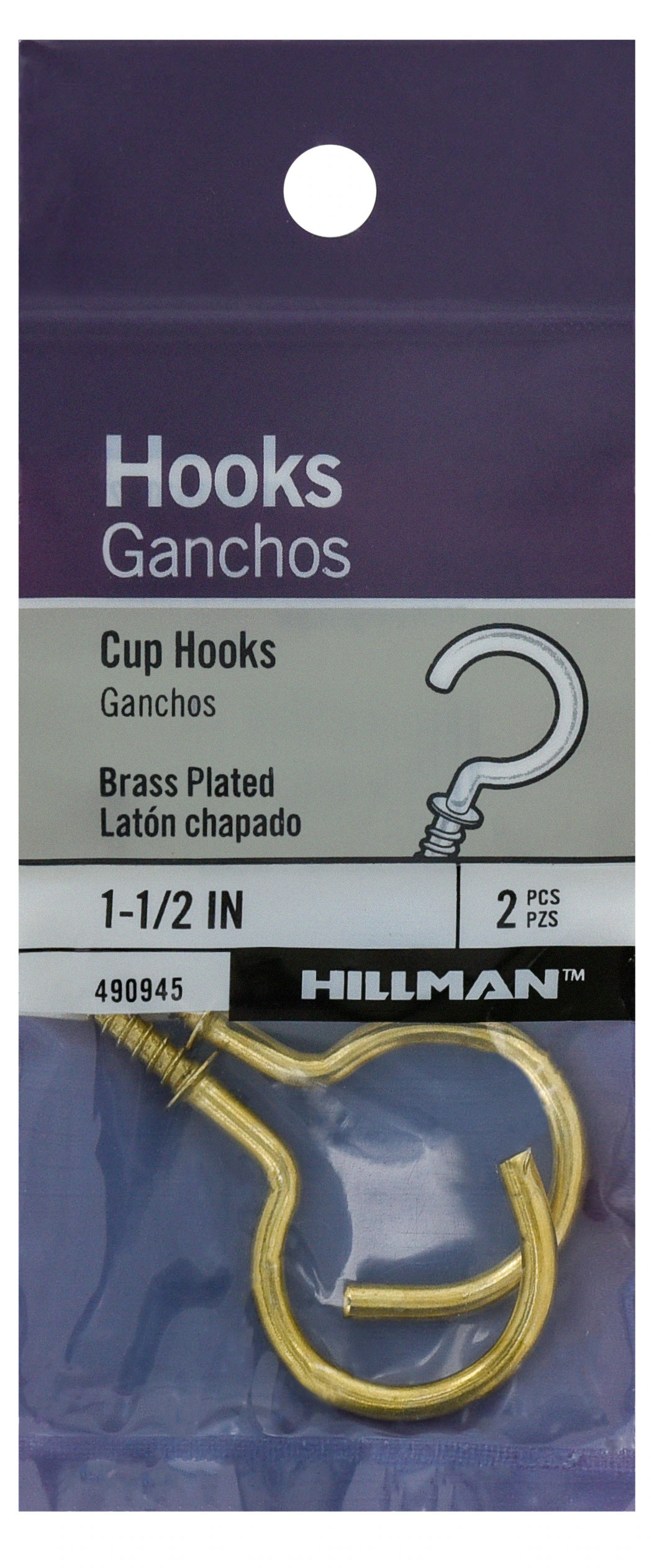 Hillman 0.25-in Brass plated Steel Cup hook 2 -Pack in Gold | 490945 | Lowe's
