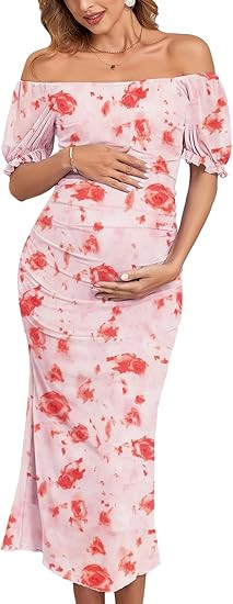 CYCLAMEN Mesh Maternity Dress Cocktail Wedding Guest Baby Shower Pregnancy Shoot Summer Pastel Fl... | Amazon (US)