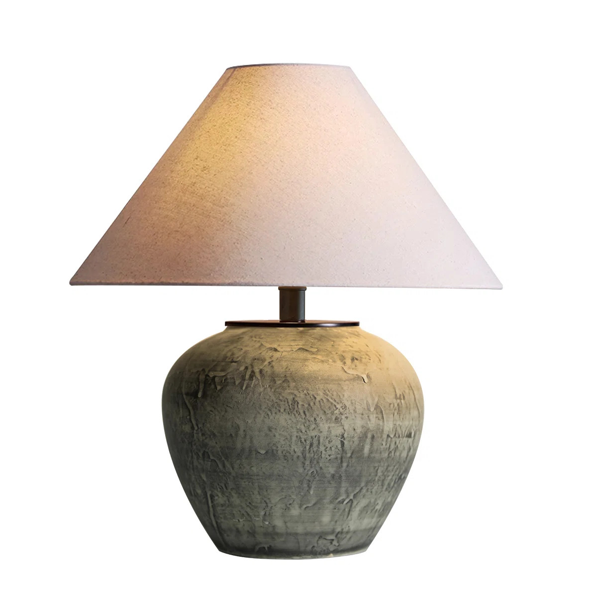 Handcrafted Earthenware Table Lamp With Linen Shade – Rustic Farmhouse Accent Lamp With Included Bulb For Bedroom Or Living Room | Wayfair North America