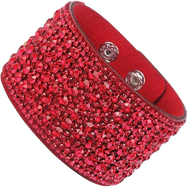 Boho Bangle Leather Bracelet for Women Rhinestone Bangle Bracelet for Teen Girls Wide Edge Bracel... | Amazon (US)