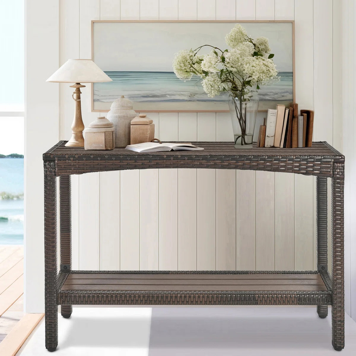 Outdoor Console Table Patio Buffet Bar Storage Organizer 45" Long Wicker Sofa Serving Sideboard T... | Wayfair North America