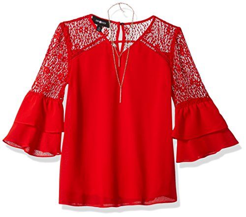 Amy Byer Big Girls' Double Bell Sleeve Top With Lace | Amazon (US)