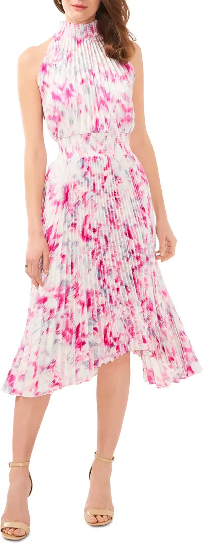 Pleated Sharkbite Hem Midi Dress | Nordstrom