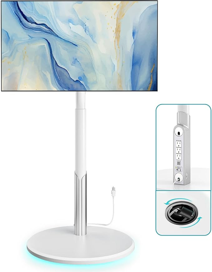 Floor Mobile TV Stand with Power Outlet, Rolling TV Cart for 27-65 Inch OLED LED Monitors, 6 Leve... | Amazon (US)