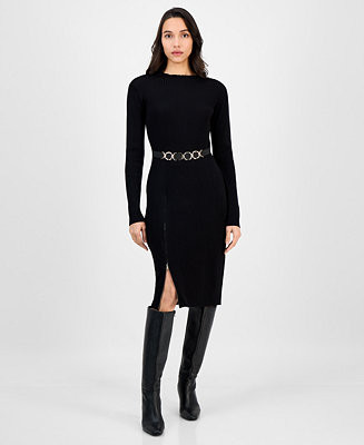 Women's Mock-Neck Zip-Slit Sweater Dress | Macy's