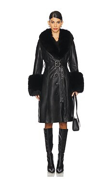 Susanna Chow Jojo Leather Coat With Fur Trim in Black from Revolve.com | Revolve Clothing (Global)