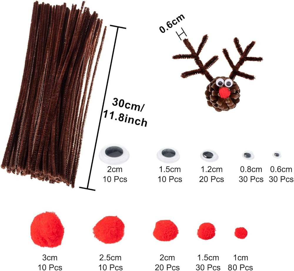 Whaline 350Pcs Christmas Pipe Cleaners Set Including 100Pcs Brown Craft Chenille Stems, 100Pcs Mu... | Amazon (US)