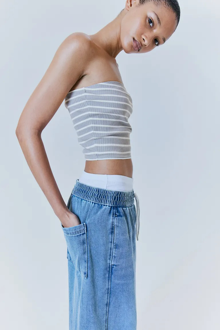 2-pack Short Tube Tops - Sleeveless - Short - White/striped - Ladies | H&M US | H&M (US + CA)