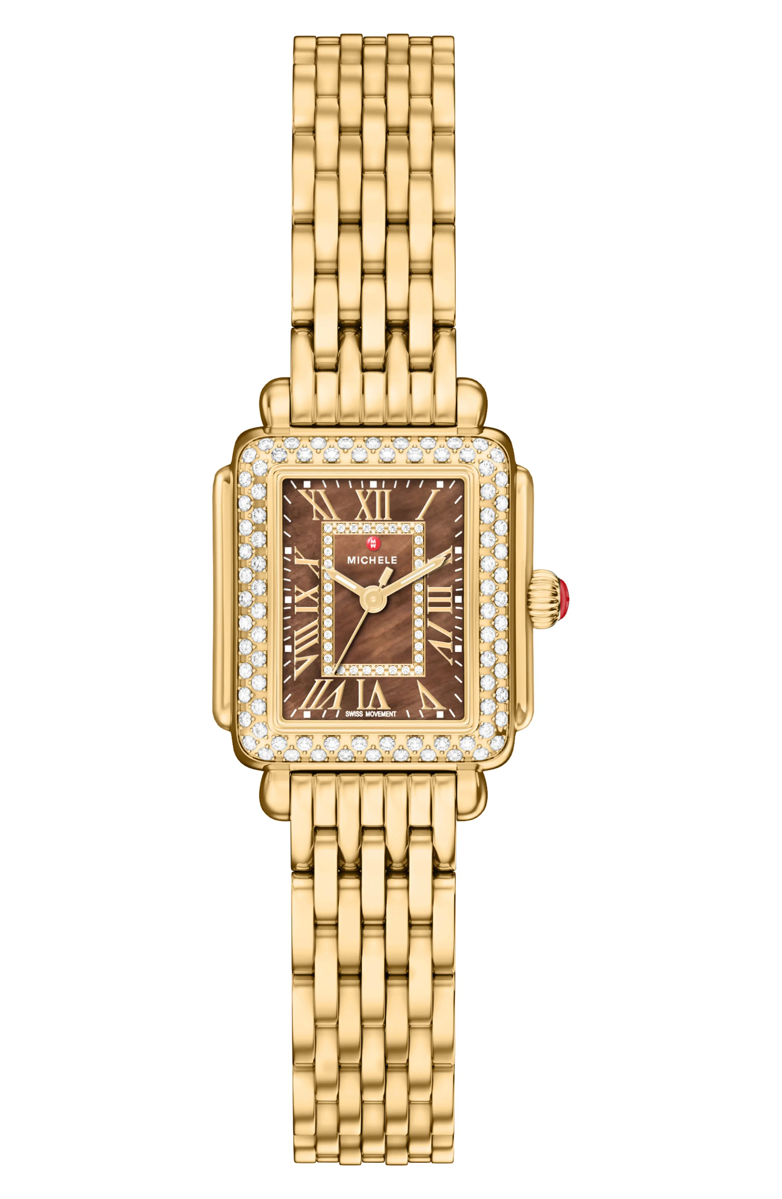 MICHELE Mini Deco Madison Two-Tone 18K Gold Plate Diamond Bracelet Watch, 23mm x 24mm (Women) | N... | Nordstrom