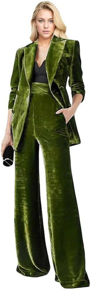 Velvet Womens Pant Suit Double Breasted Women Formal Tuxedos Business Suits for Work Christmas Ou... | Amazon (US)